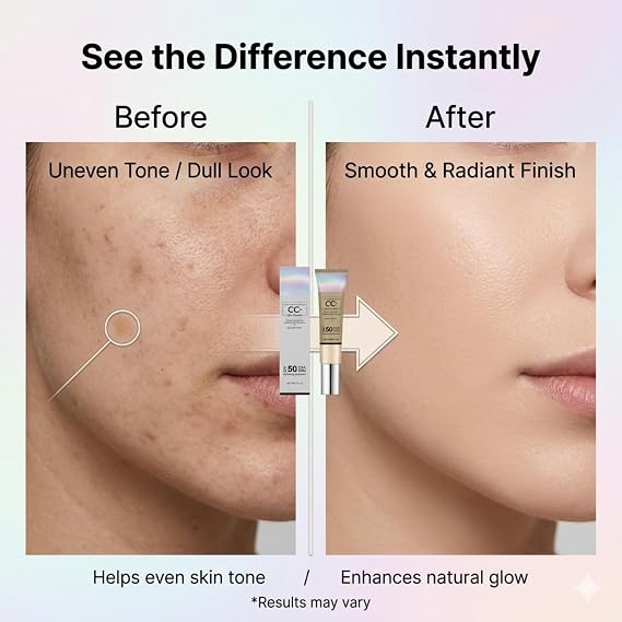 SPF50 Colour Correcting CC Cream, 3 in 1 Tinted Moisturiser Foundation, Full Coverage Lightweight Long Lasting Hydrating Makeup Base for Even Skin Tone Daily Outdoor Use