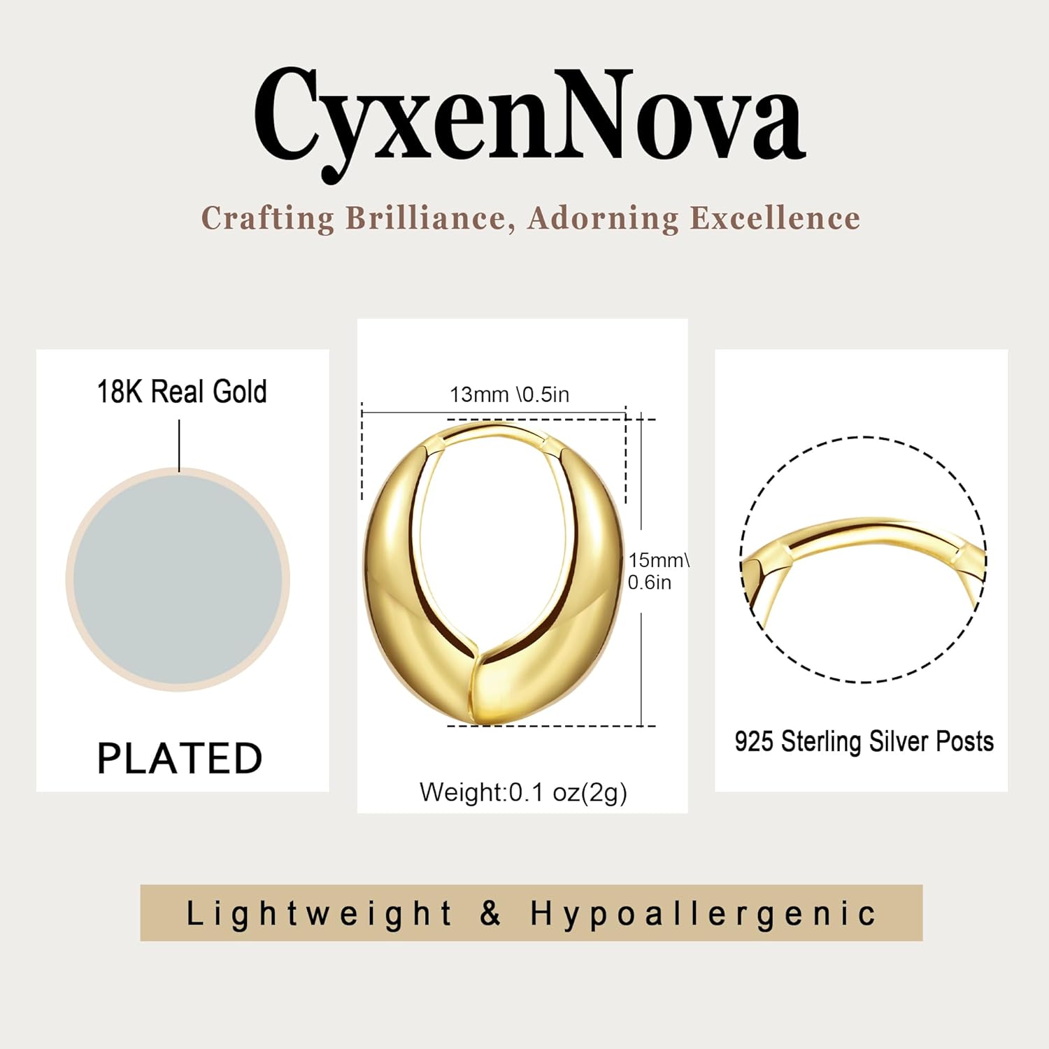 Chunky Gold Thick Hoop Earrings for Women, 18k Gold Plated Lightweight Hypoallergenic Huggie Hoops, Trendy Jewelry for Women - Image 4