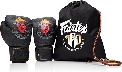 Miniatura 6 de Fairtex Heart of a Warrior - Guantes de boxeo Fairtex Muay Thai hechos con cuero Syntek, correa de muñeca de velcro, espuma multicapa, colaboración