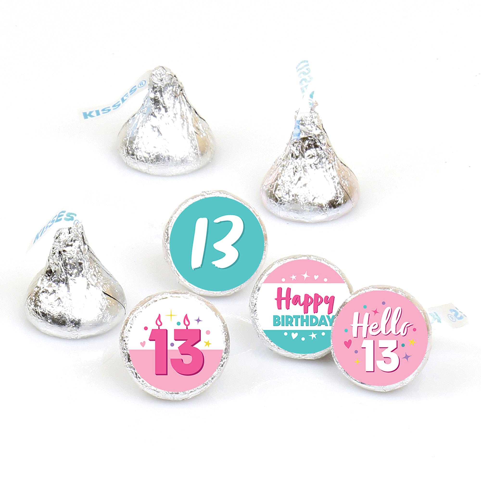 Big Dot of Happiness Girl 13th Birthday - Official Teenager Birthday Party Round Candy Sticker Favors - Labels Fit Chocolate Candy (1 sheet of 108)