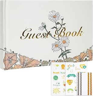 Guest Book for Wedding Reception, Party, Birthday, Polaroid GuestBook Retro Elegant Daisy Guest Sign In Book, Anniversary Sign Book Alternatives, 200 Blank Pages(100 sheets), 8.7"x5.9"