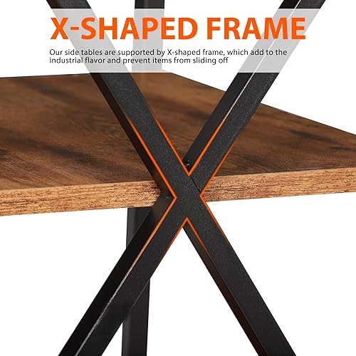 Miniatura 4 de Nouva Mesa auxiliar industrial de 3 niveles con estantes, mesa cuadrada resistente, mesa auxiliar para sofá, mesa auxiliar con diseño de X marco de