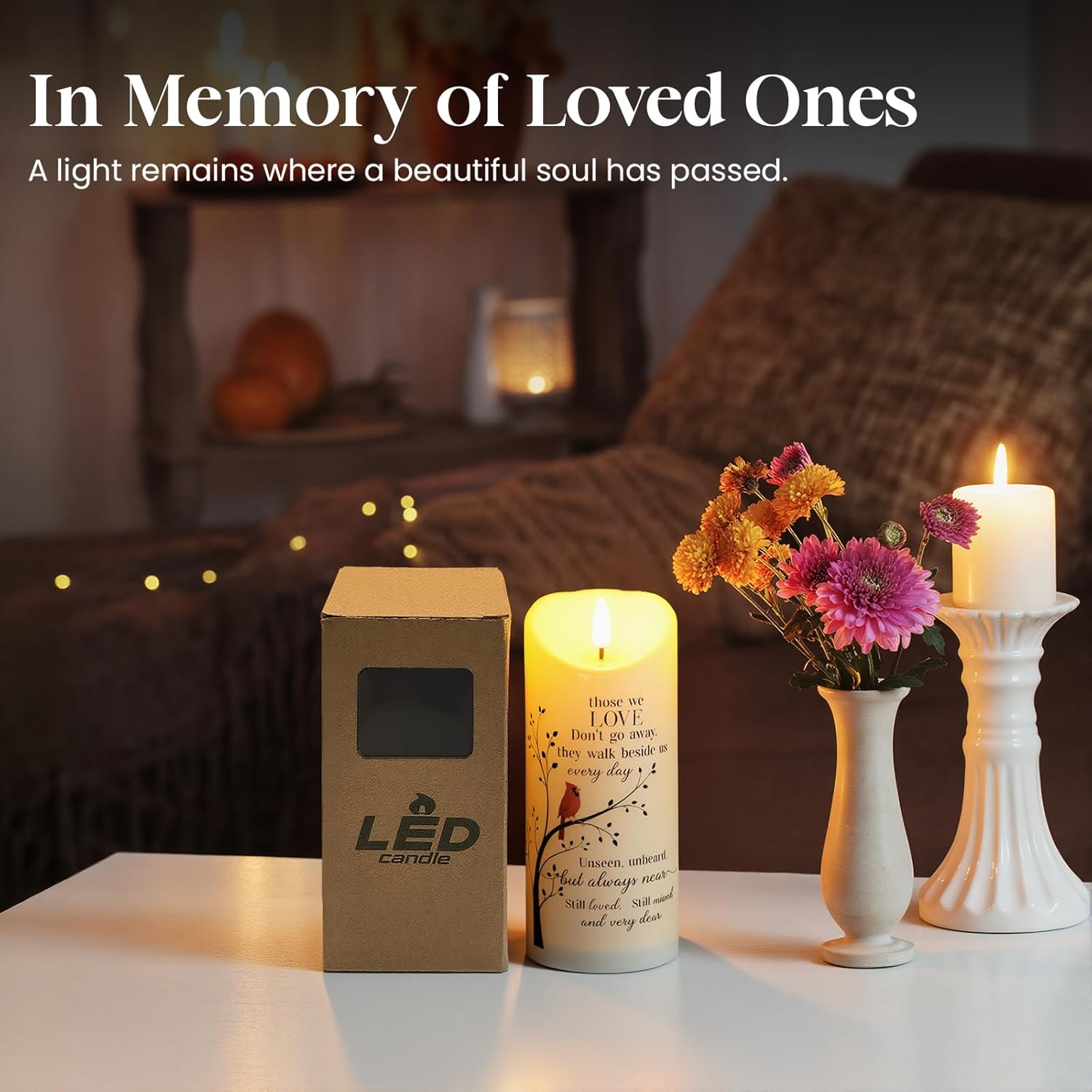 Flameless Memorial Candle, LED Light with Remote, Sympathy Gifts for Loss of Loved One – Mother Father Husband, Remembrance Present for Condolence Bereavement, Unique Battery Candles for Prayers
