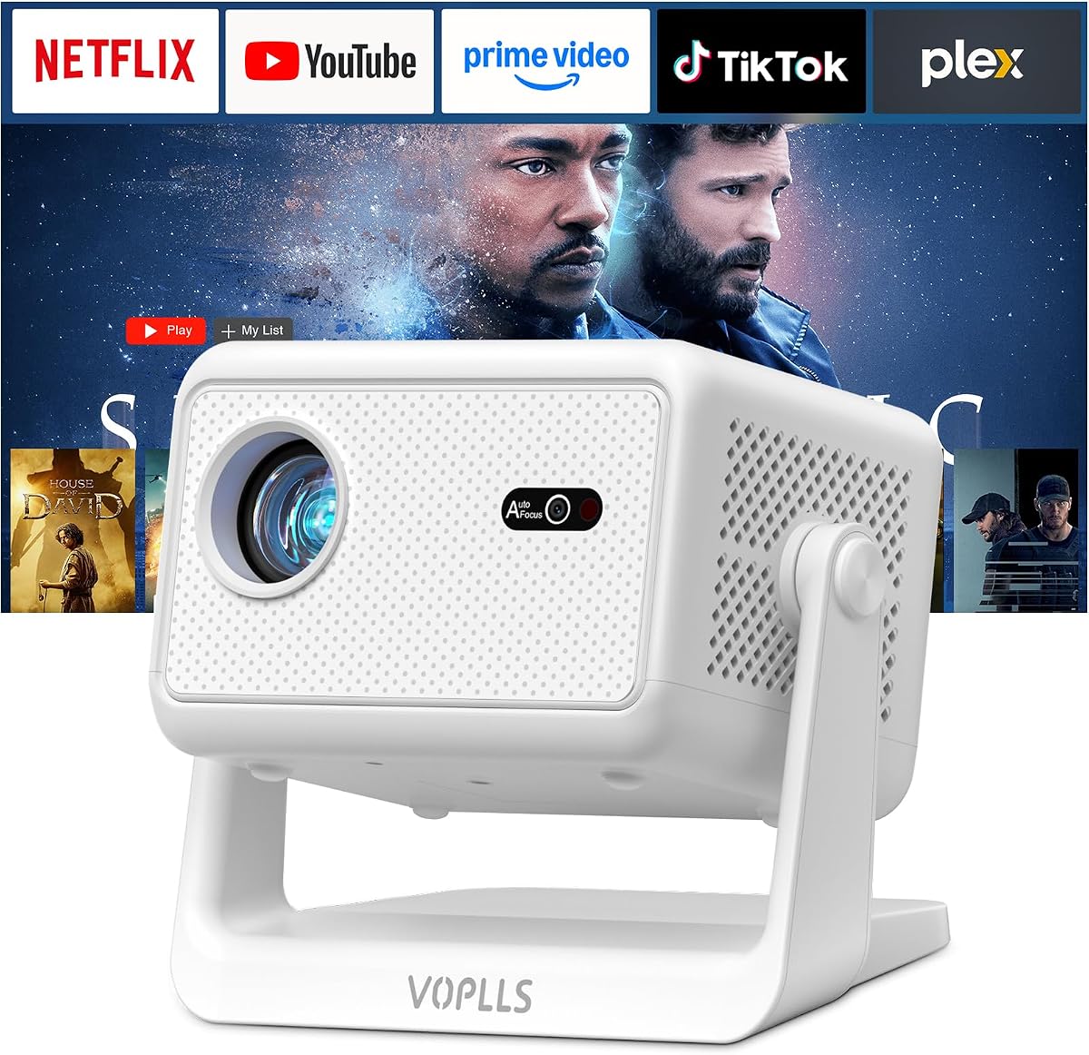 [Aplicación con licencia oficial y 3200 ANSI] Mini proyector inteligente con WiFi y Bluetooth, proyector portátil para exteriores VOPLLS ​​compatible con 4K, proyector de películas doméstico nativo 1080P