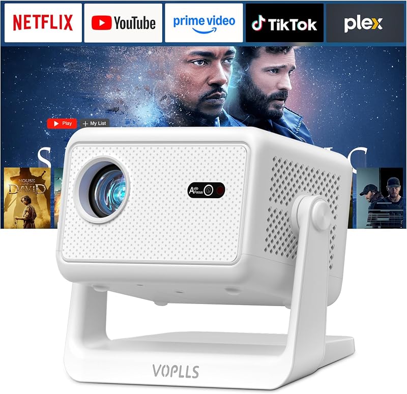 [Aplicación con licencia oficial y 3200 ANSI] Mini proyector inteligente con WiFi y Bluetooth, proyector portátil para exteriores VOPLLS ​​compatible con 4K, proyector de películas doméstico nativo 1080P