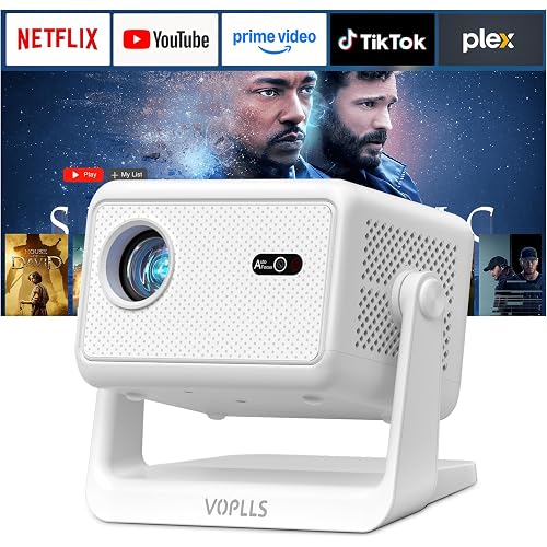 【Officially-Licensed APP & 3000 ANSI】4K Mini Outdoor Projector with WiFi and Bluetooth, VOPLLS Portable Smart Movie Wireless TV Projector for Bedroom/Home/Gaming