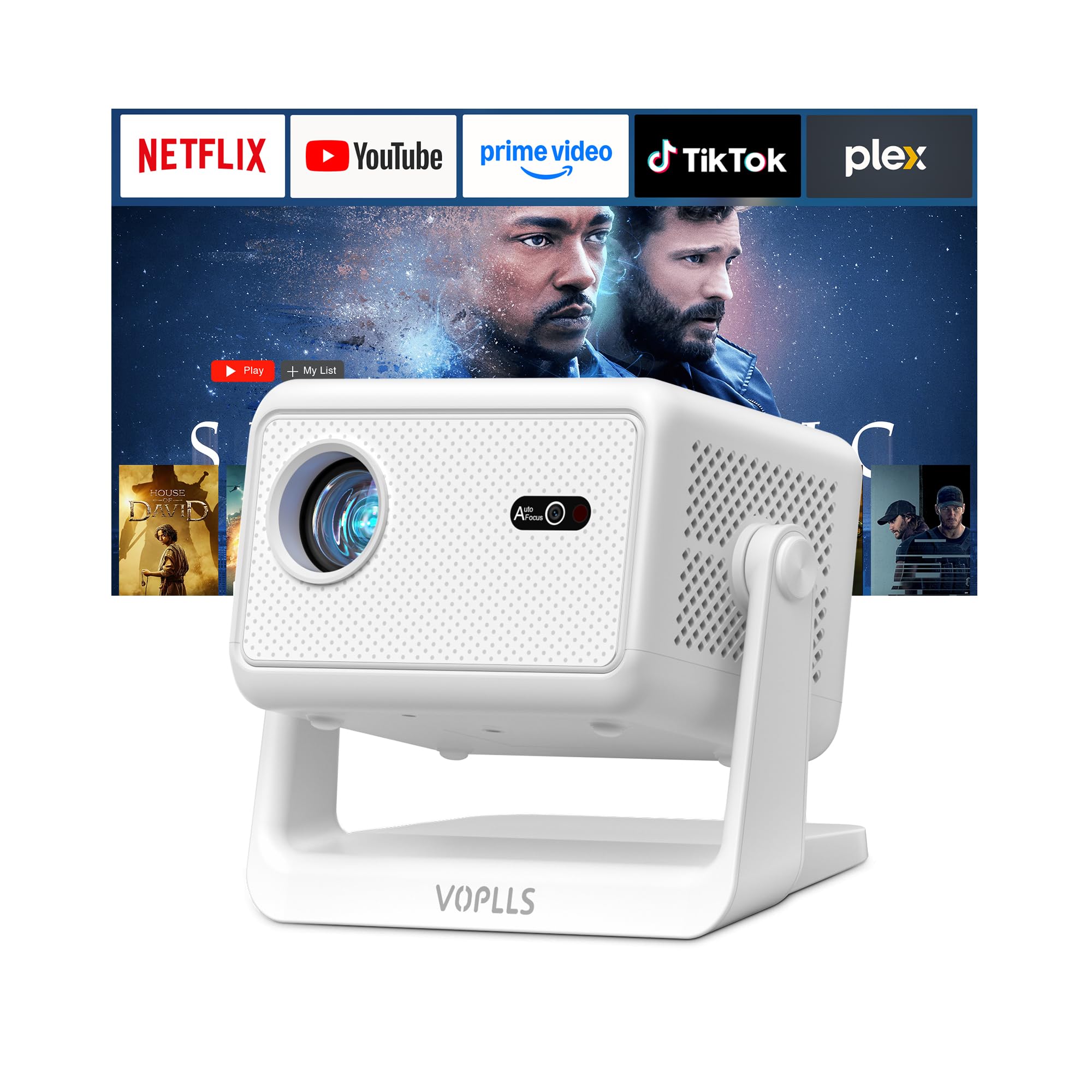 【Officially-Licensed APP & 3000 ANSI】4K Mini Outdoor Projector with WiFi and Bluetooth, VOPLLS Smart Portable Wireless Movie TV Projector for Home/Bedroom/Gaming