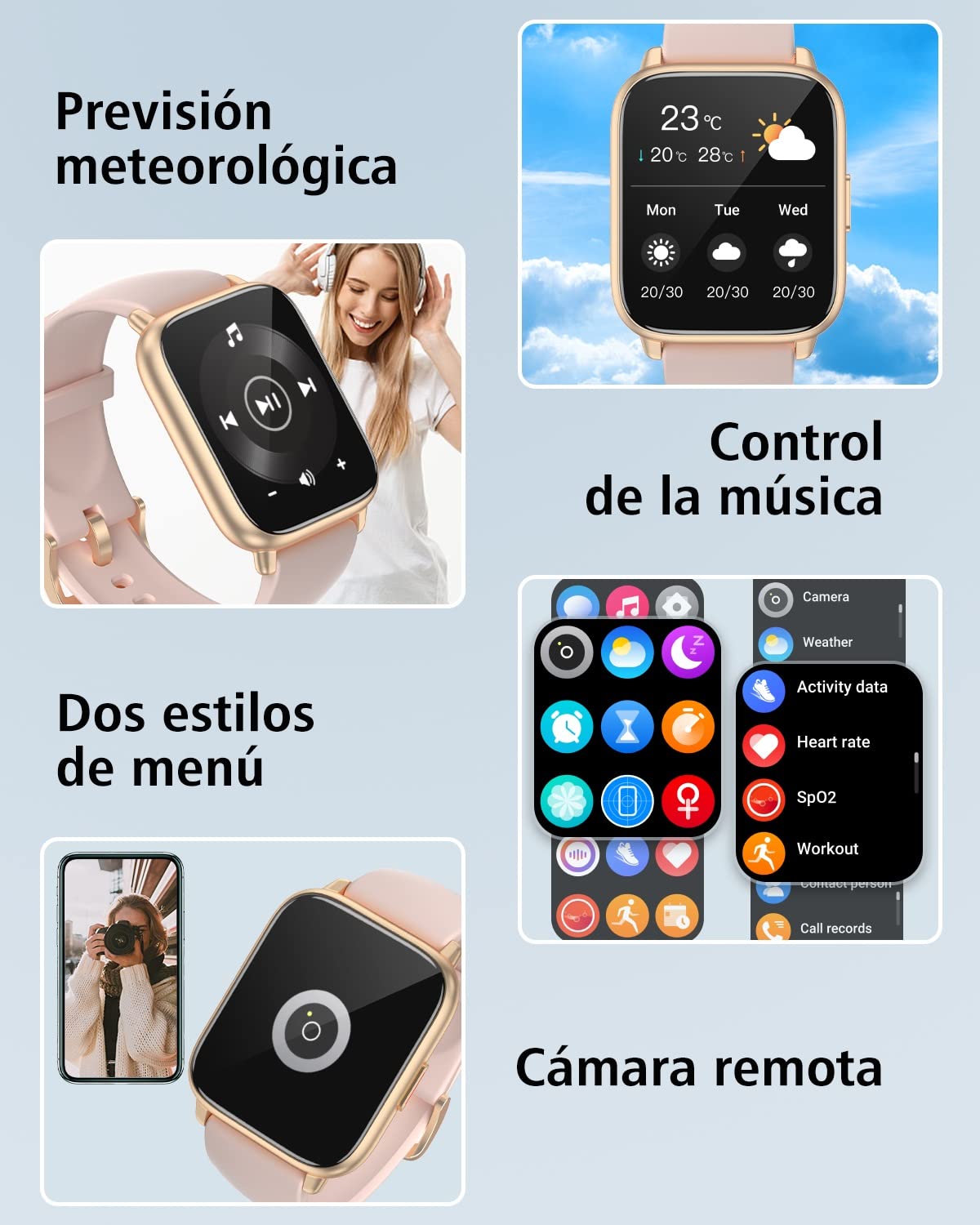 RUIMEN Smartwatch con Llamadas,Reloj Inteligente Haga Reciba Llamada y Asistente Voz, Smartwatch Mujer Hombre con Podómetro Oxígeno Sanguine Impermeable IP68 100+ Deportes Modos Pulsera de Actividad