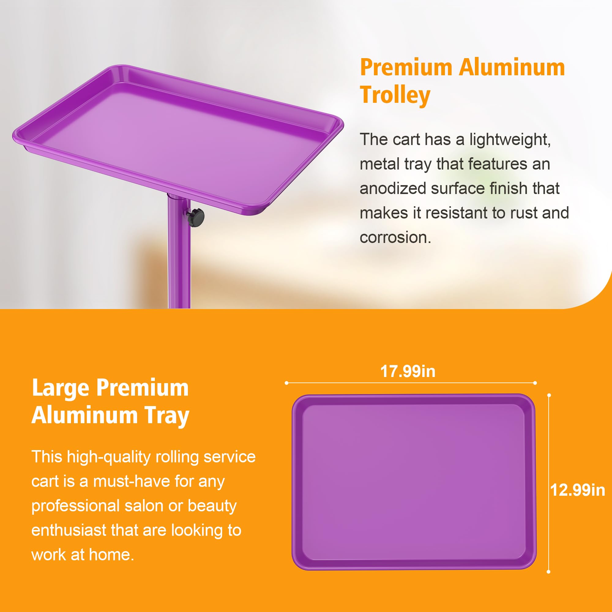 DEER BEAUTY Salon Tray on Wheels - Premium Aluminum Tattoo Tray Rolling Trolley - Adjustable Salon Service Rolling Tray Hairdresser Cart with Clinic Spa Rolling Tray Wheels ()