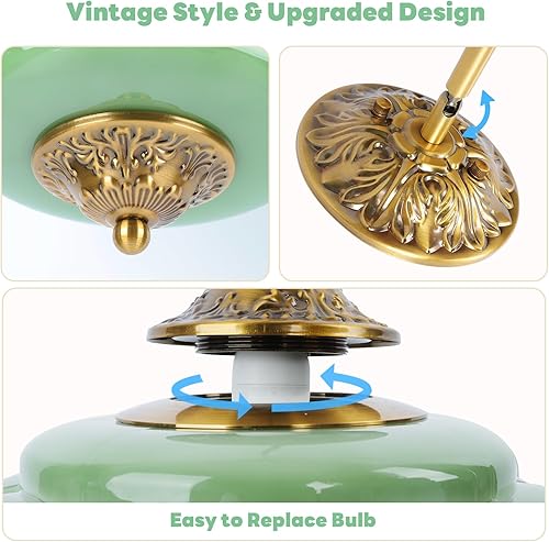 Miniatura 5 de Lámpara colgante de cristal de leche verde de 9 pulgadas, bombilla LED incluida, lámparas vintage de latón antiguo de mediados de siglo Art Deco