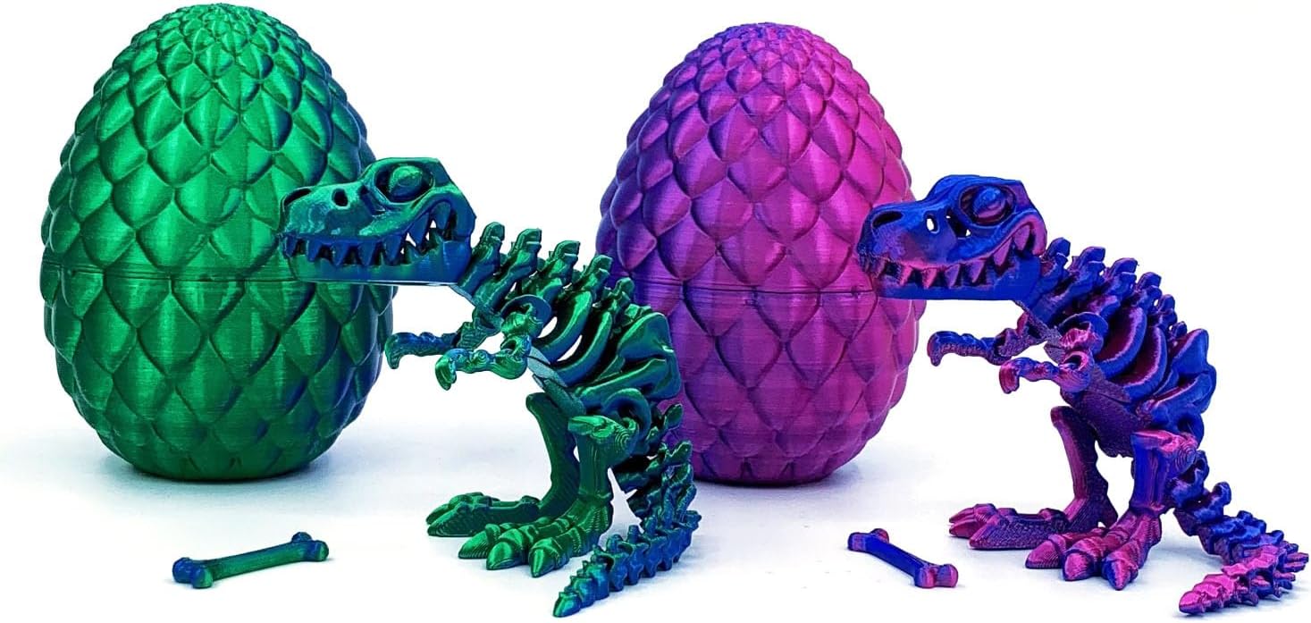 3D Printed Dragon Egg Toy Set - Articulated Skeleton Dinosaur, Crystal Dragon, Chinese Dragon in Mystery Egg | Fidget Toy for Anxiety Relief, Desk Decor, Gift for Kids & Adults (2, 2 PackA)