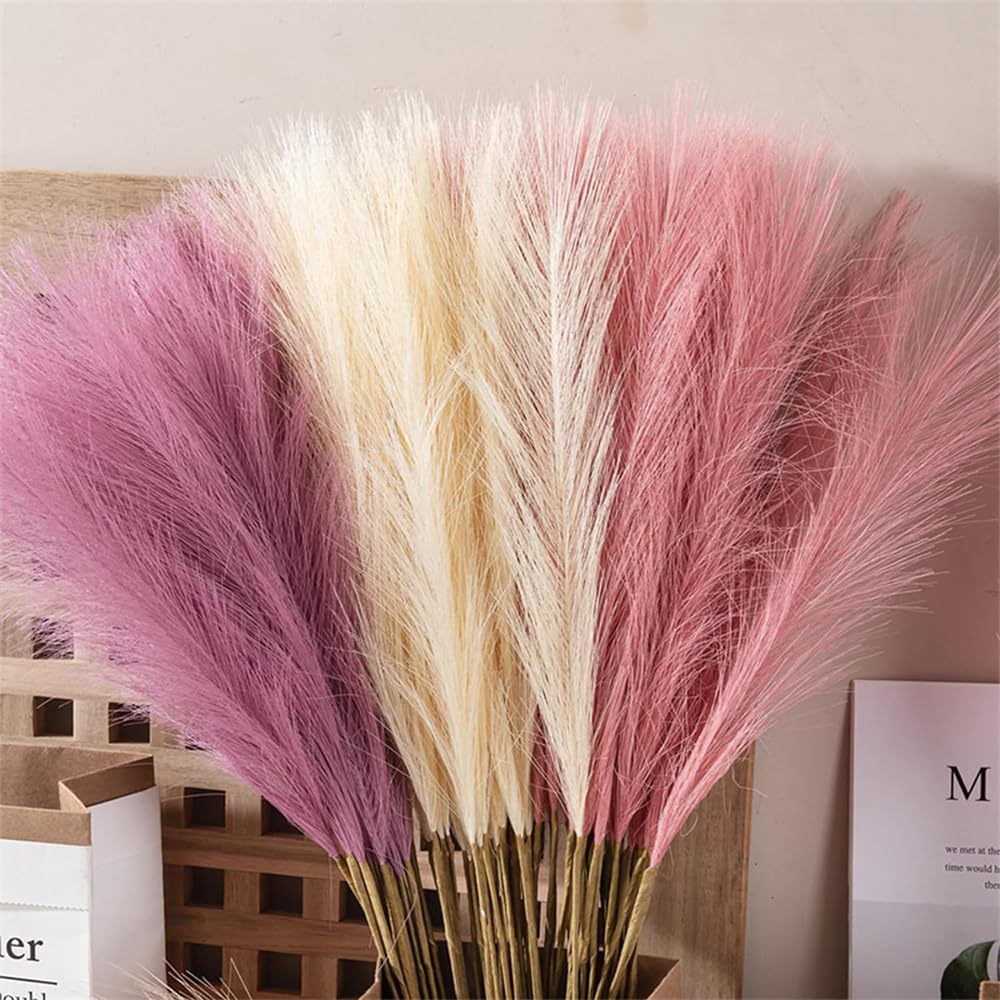 Sztuczna trawa Pampas, Sztuczne kwiaty trzciny pampasowej, opakowanie 10 sztuk wielokolorowe 55 cm do dekoracji domowego biura w wazonie(G)