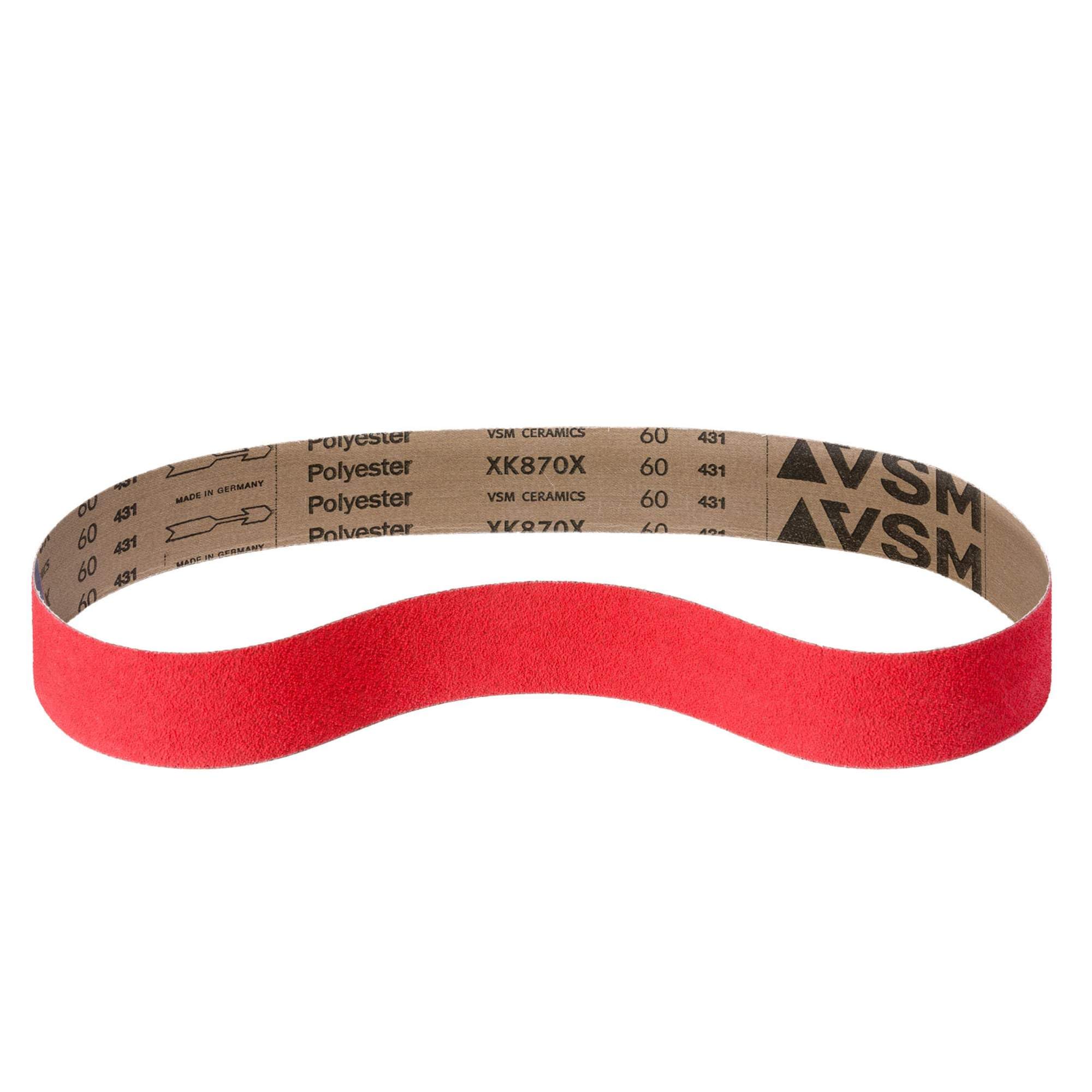 VSM Schleifband XK870X – 25 x 762 mm – Körnung P80 – 50 Stück – aggressives Keramikkorn für Metall Edelstahl – reißfeste robuste Gewebeunterlage – wasserfest – Profi-Schleifbänder für Bandschleifer