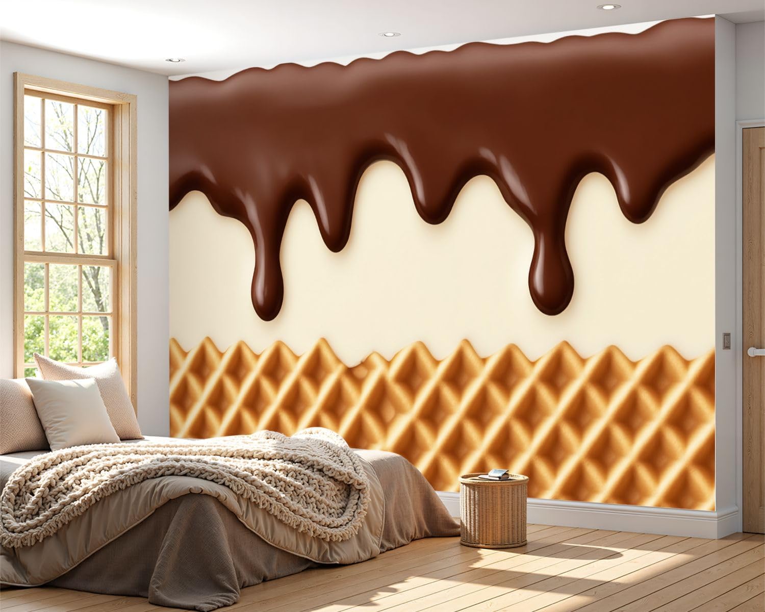 Wall Mural Wallpaper Seamless Current Icing Chocolate Waffle Texture Waffle Cone ice Cream Peel and Stick Wallpaper Self Adhesive Sticker Wrap Removable Vinyl Film Roll Paper Bedroom Decor