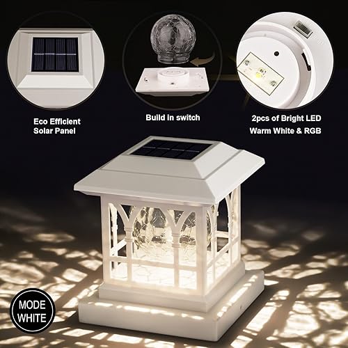 Miniatura 2 de Luces solares blancas para postes de valla para exteriores, para postes de valla de 3.6 x 3.6 pulgadas, 4.5 x 4.5 pulgadas, 5 x 5 pulgadas, funciona