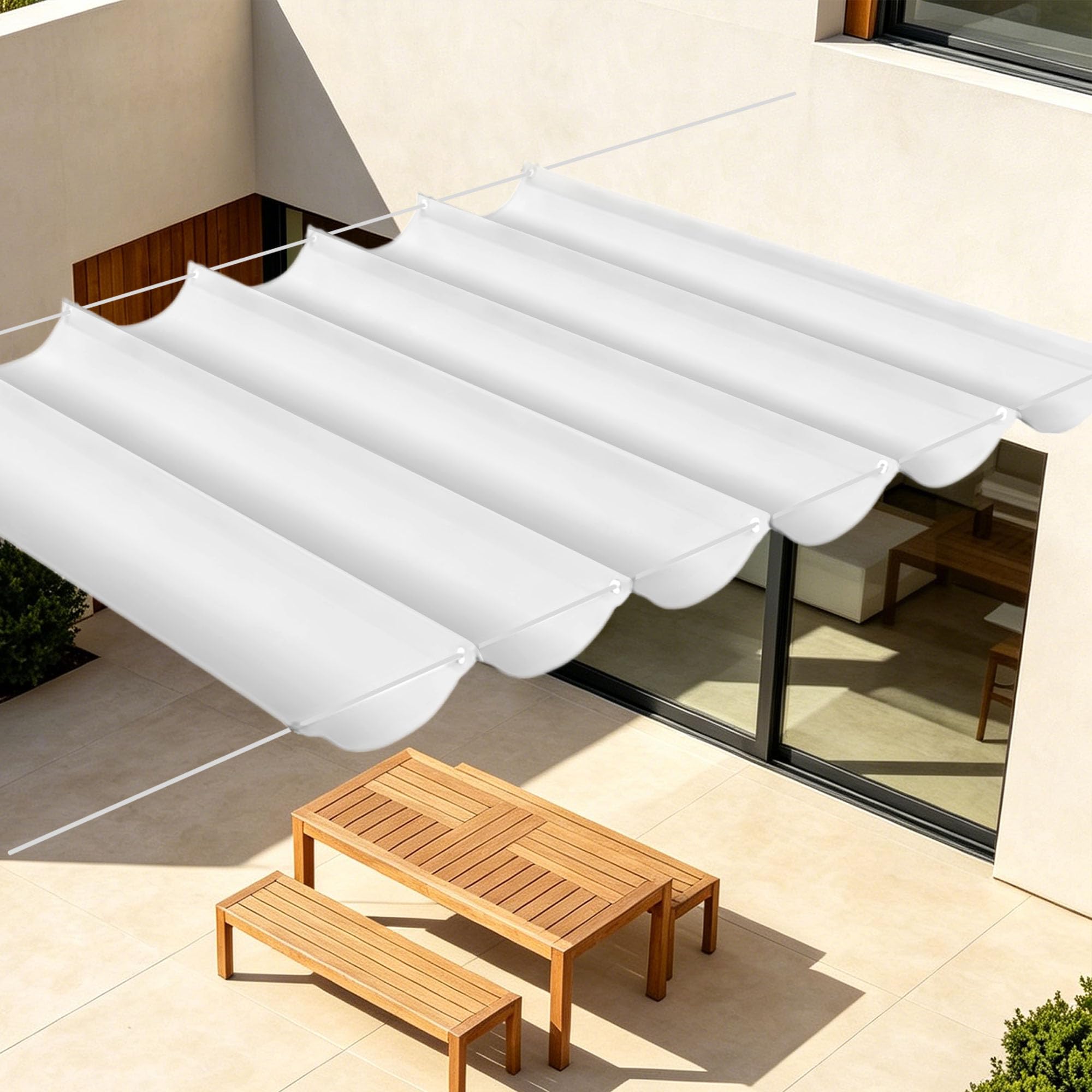 Toile imperméable blanche 250x460 cm voile d'ombrage pour un déjeuner de jardin réussi