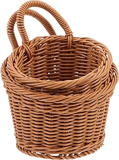 LALAFINA 2pcs Wall Hanging Vegetable and Ginger Garlic Storage Baskets, Woven Small Hanging Kitchen Organizer for Pantry and Door Mounted Food Storage