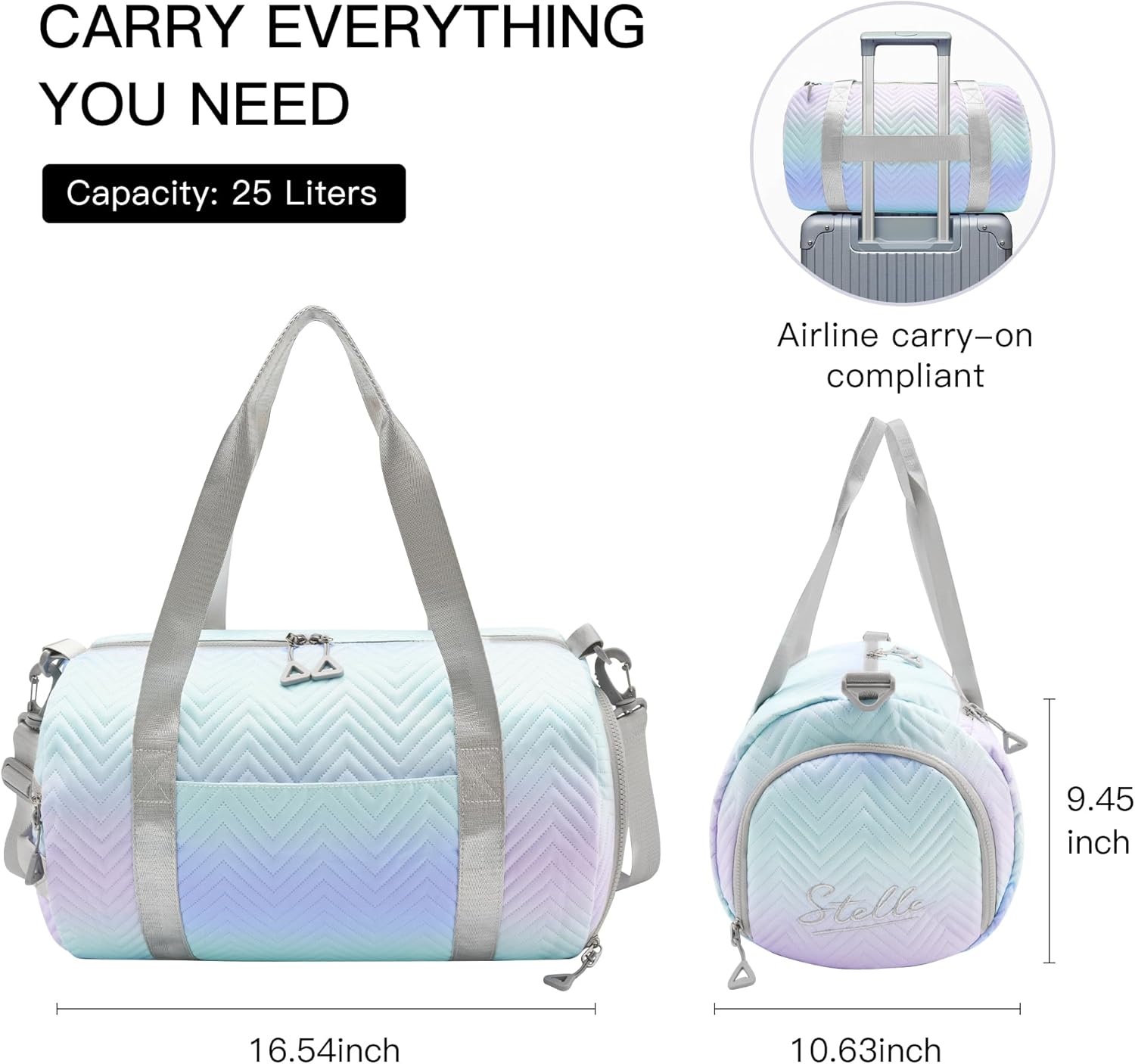 STELLE Dance Bag for Girls Ballet Gymnastics Duffle Bag with Shoe Compartment Kids Sports Dance Tote Bag for Dance Class Travel(Lilac Mint,F)