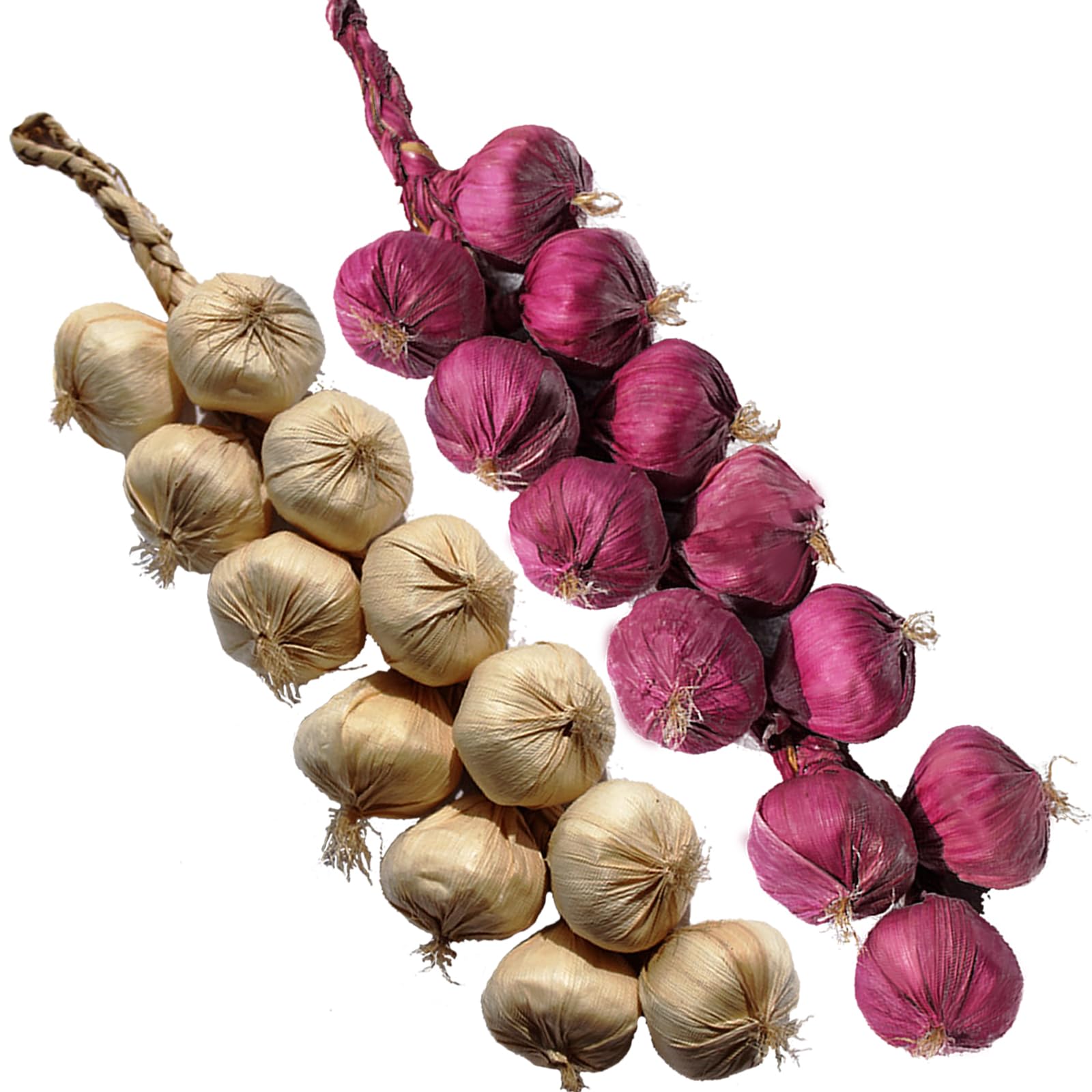 Cuerdas artificiales de ajo, cebolla, para decoración de ajos falsos realistas, de plástico, decoraciones de verduras para cocina, hogar, 2 cuerdas