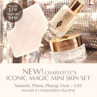 Charlotte Tilbury Iconic Magic Mini Skin Care Set - Travel Size Skincare Set with Magic Serum & Cream and Limited Edition Gua Sha - Infuses Skin with Hydration for a Youthful-Looking Glow