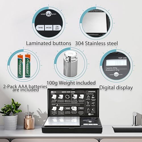 Miniatura 3 de Weigh Gram 200g Digital Pocket Gram Scale 0.01g Accuracy, 200g x 0.01g Mini Digital Grams Scale, Small Food Scale, Jewelry Scale, Ounces Grains