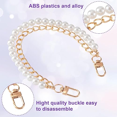 Miniatura 3 de HINZIC 4 correas de perlas para bolso de 9.45 pulgadas, imitación de metal dorado plateado de repuesto para bolsa de cadena de bolso de perlas,