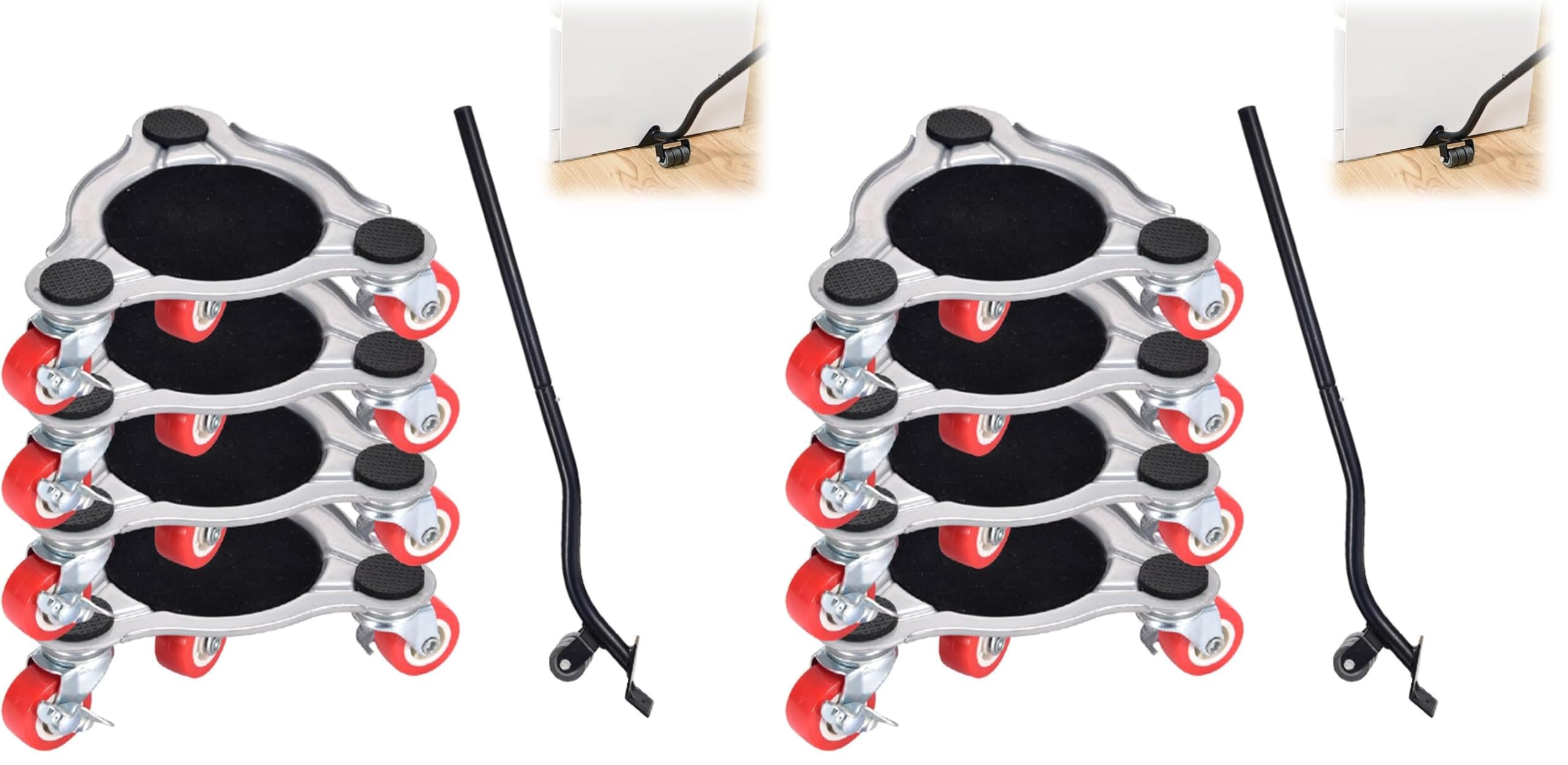 Kit de roulettes pour Meubles Charge Lourde, Charge de 400 kg, Kit Demenagement, Souleve Meuble, roulettes Pivotantes avec Frein, Planche Roulette Demenagement pour Canapé, Commodes (Lot de 2)