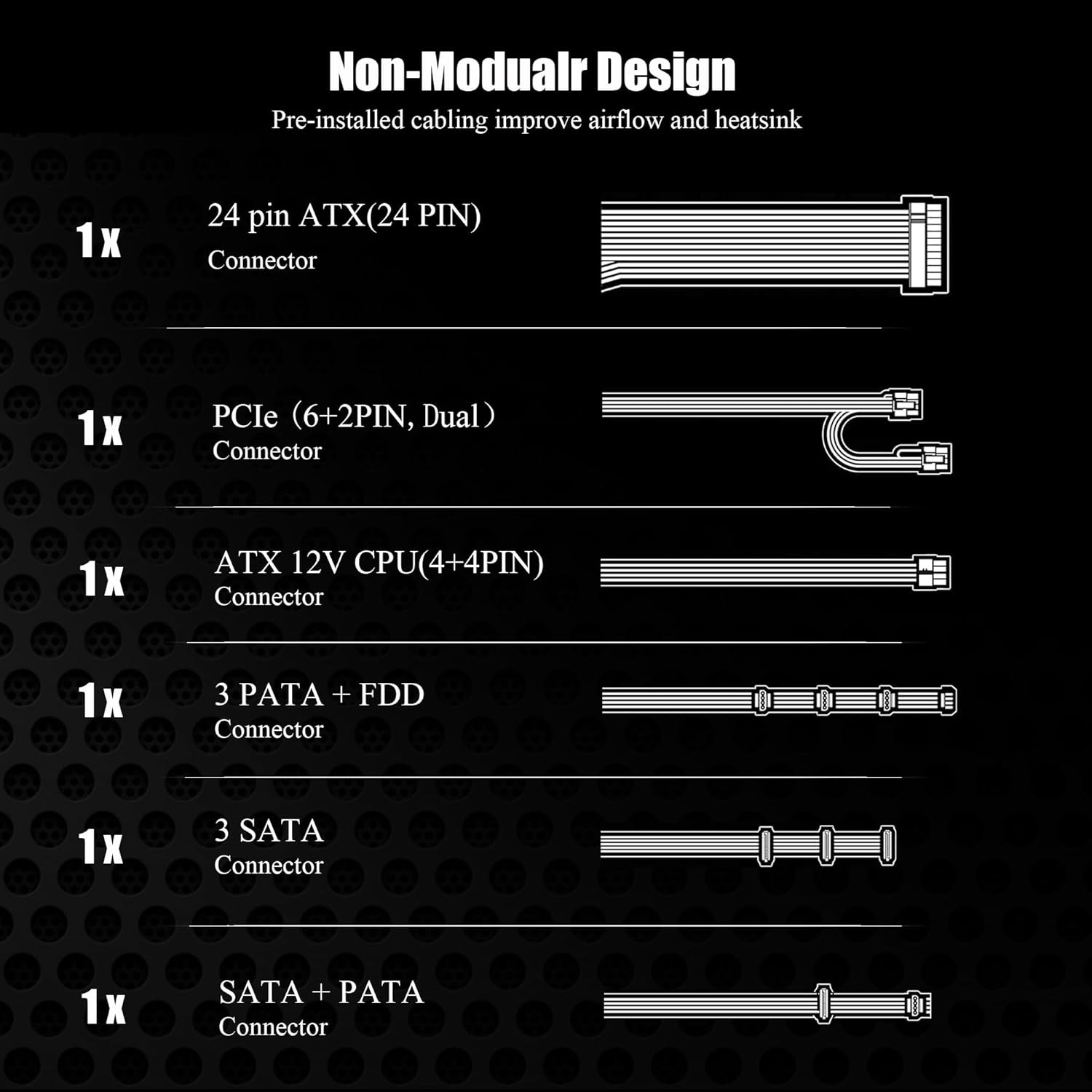 ATX 700W PSU Non-Modular PC Power Supply with 120mm Silent Fan 115/230V Swith