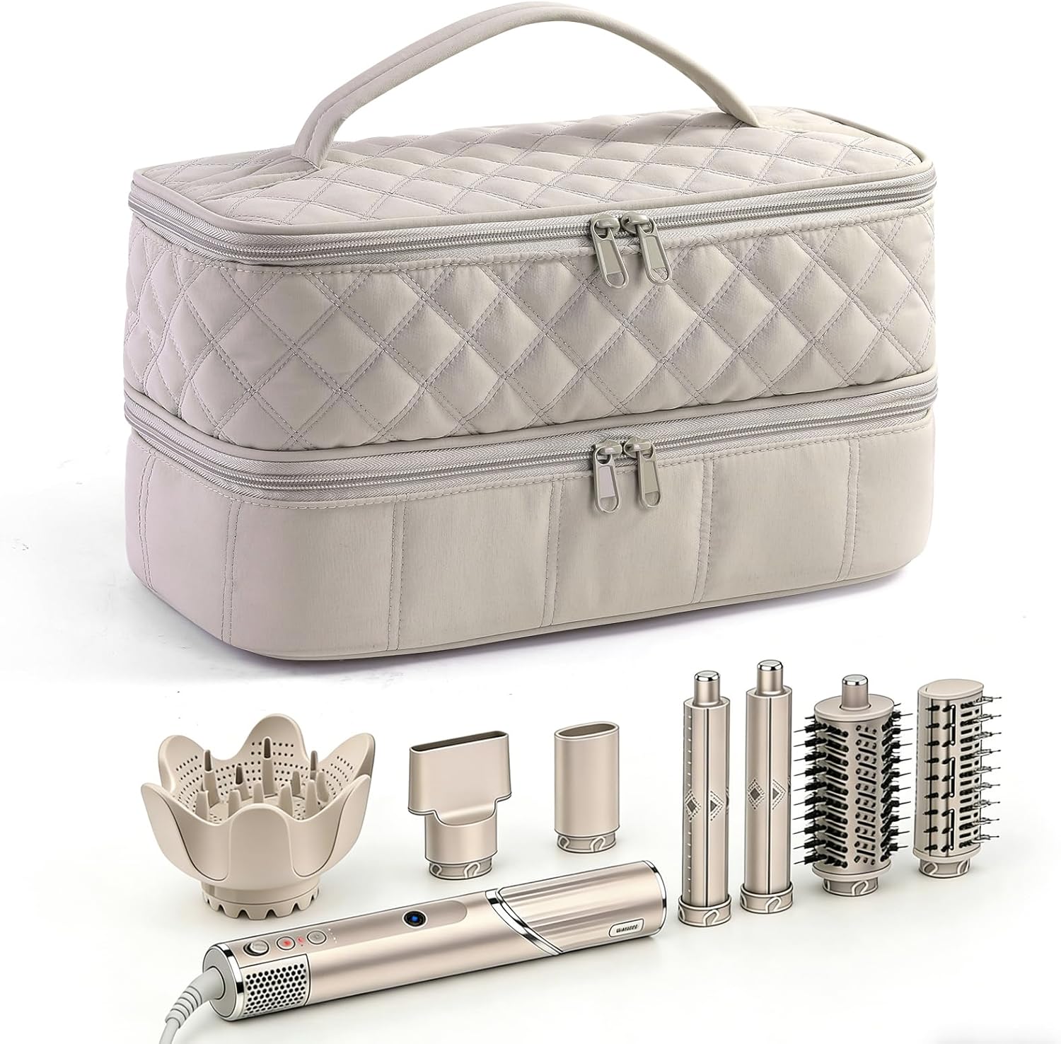 Hair Travel Carrying Case Compatible with Shark Flex Style/Dyson Airwrap, Double-Layer Hair Drying Storage Case for Shark SpeedStyle Hair Dryer & Accessories, Camel