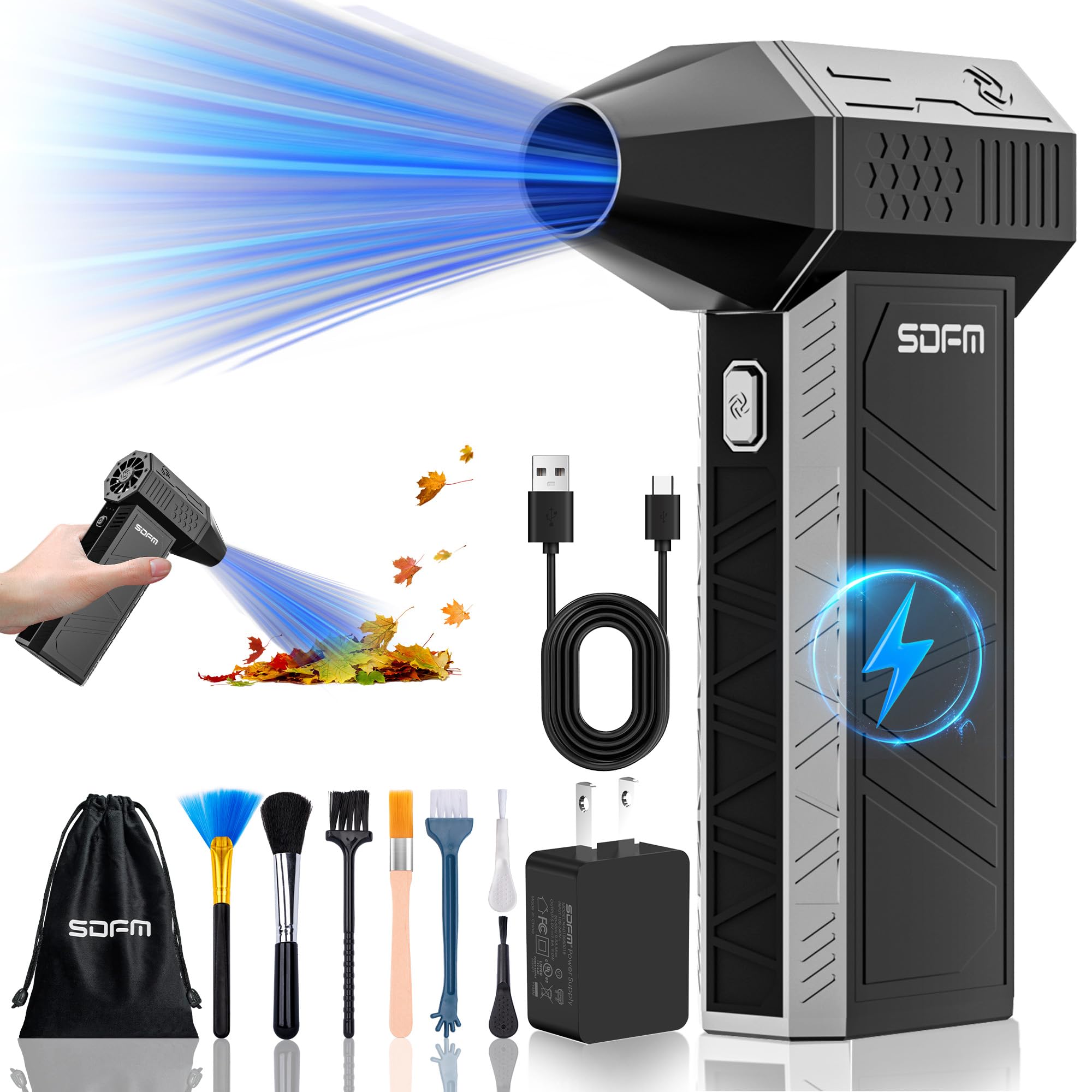 SDFM Electric Air Duster - 130000RPM Compressed Air Duster - 3 Gear Adjustable Jet Dry Blower - can Reusable Can for Computer Keyboard,Outdoors,Car,Home. (Black)
