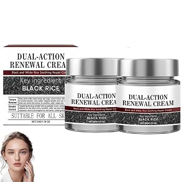 2PCS Keratin KeraErase Dual-Action Renewal Cream, Black Rice Exfoliating Soothing Repair Cream, Effectively Reduces Skin Imperfections, Pore Refining, Moisturizing Face Scrub Natural Body Serum