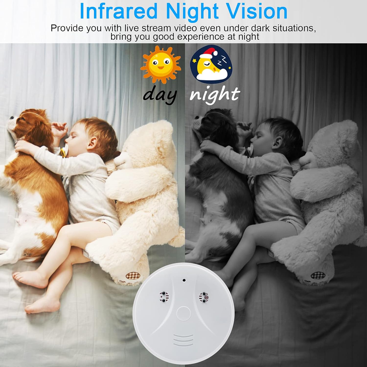Hidden Camera WiFi Smoke Detector HD 1080P Wireless Small Nanny Cam for Home Surveillance Security Cameras Indoor/Outdoor