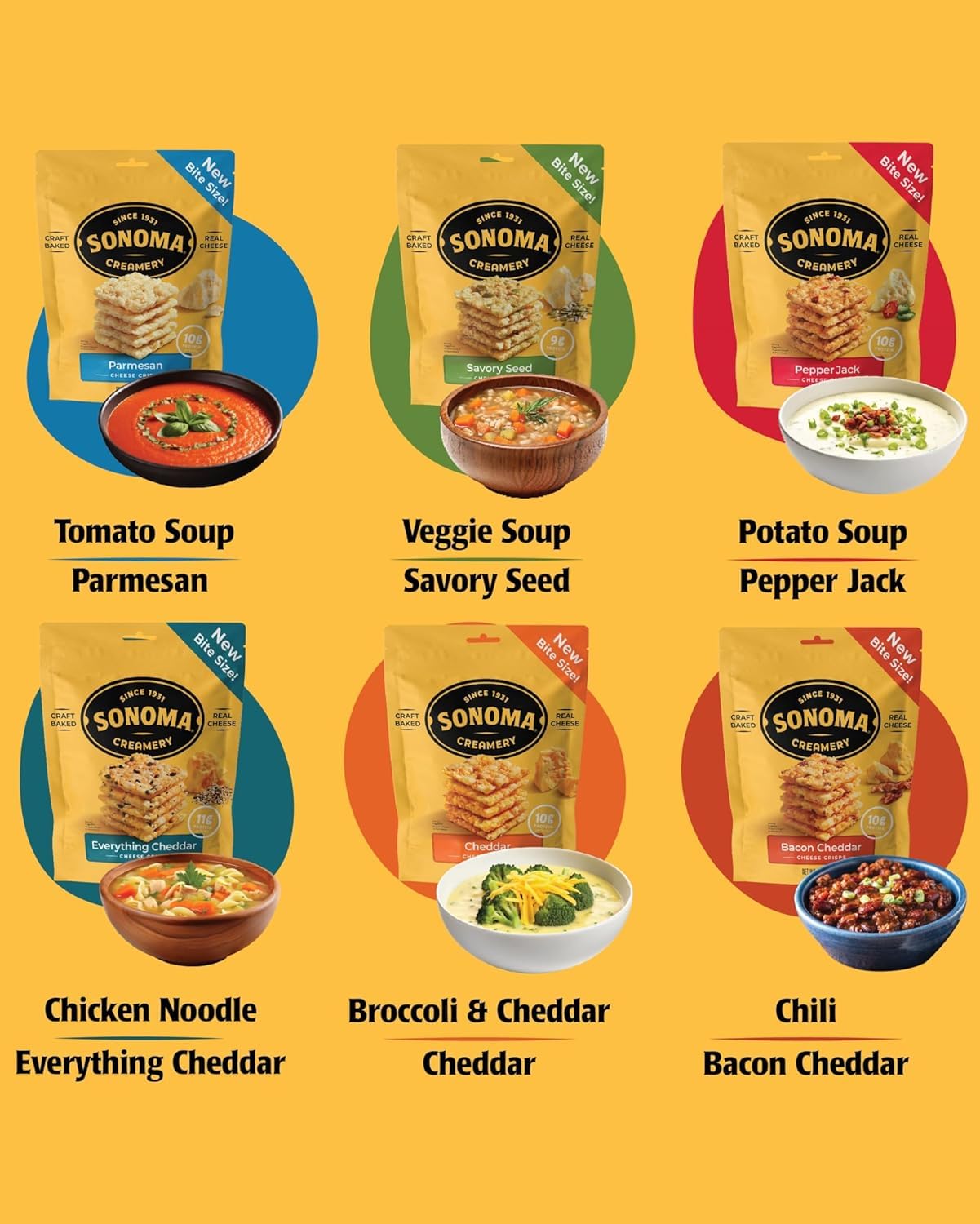 Sonoma Creamery - Cheese Crisps, Bacon Cheddar, 2.25 Oz (6 Count) | High Protein | Low Carb | Gluten Free | Keto-Friendly