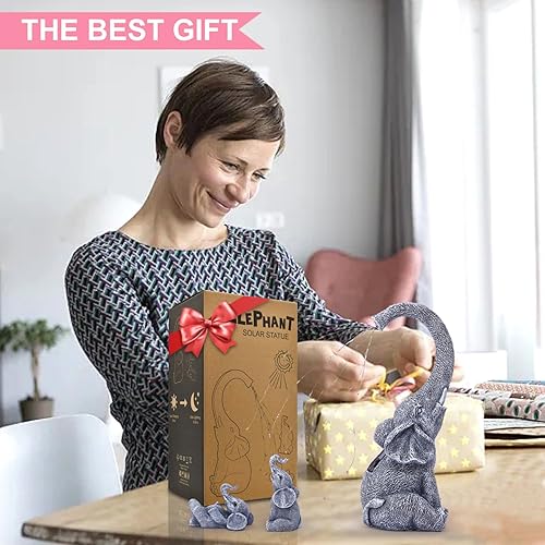 Miniatura 2 de Qeeman Estatuas solares de elefante para decoración de jardín esculturas al aire libre para adornos de césped, porche exterior, patio, balcón, patio