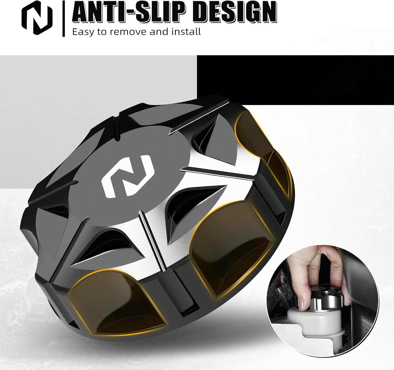NICECNC Aluminum Black Cap for Brake Fluid Reservoir and Black Enigne Cover Oil Filler Cap Compatible with Polaris RZR
