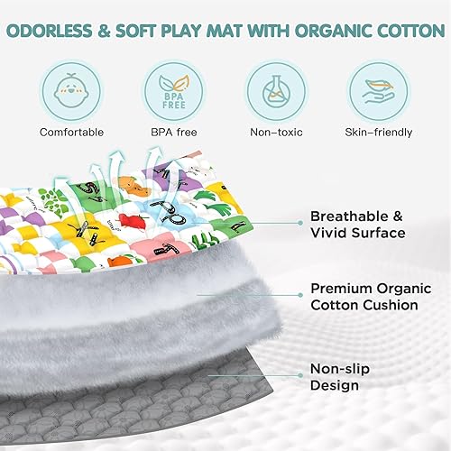 Miniatura 3 de Gimars Tapete de juego acolchado de 50 x 50 pulgadas, bonito diseño de patrón, tapete grueso de espuma de una pieza para bebé, tapete de juego para