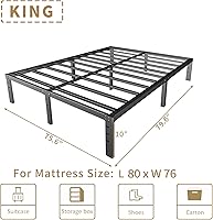 Vista 84 de Base de cama tamaño Queen de 12 pulgadas, no necesita somier, base de colchón de plataforma de metal resistente con listones de acero