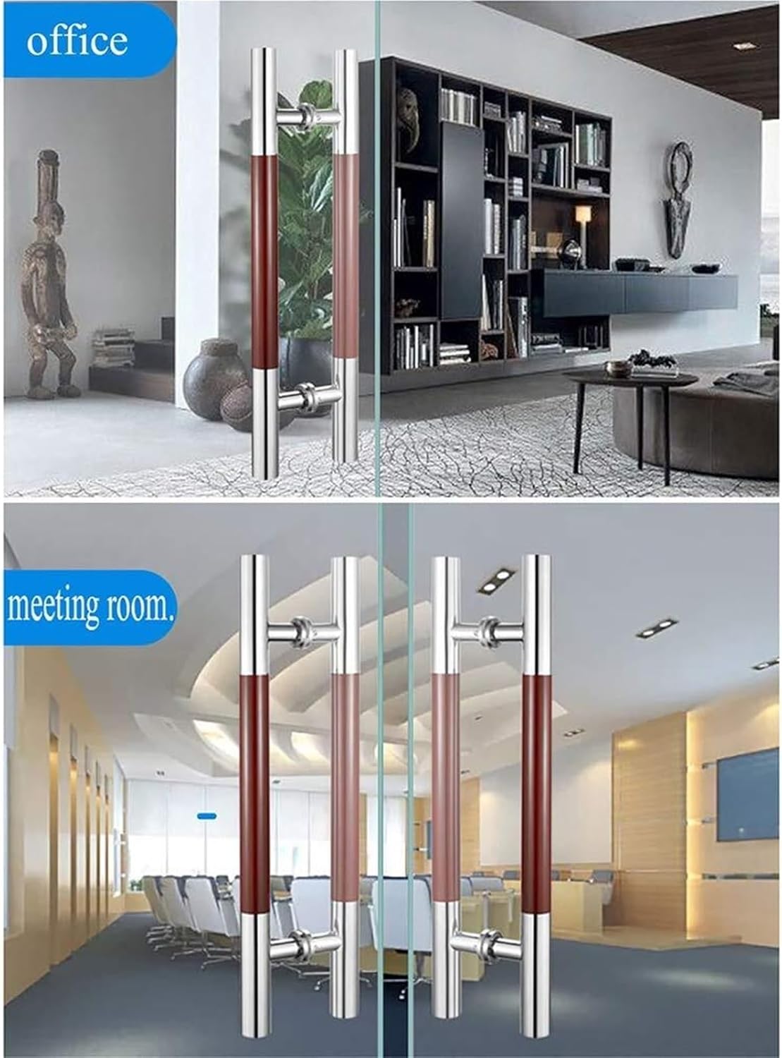 Door Hardware,Stainless Steel Round Tube Office Glass Door Handle KTV Push-Pull Door Wooden Surface Red Wood Grain Paint Finish (Size : 600x400mm)