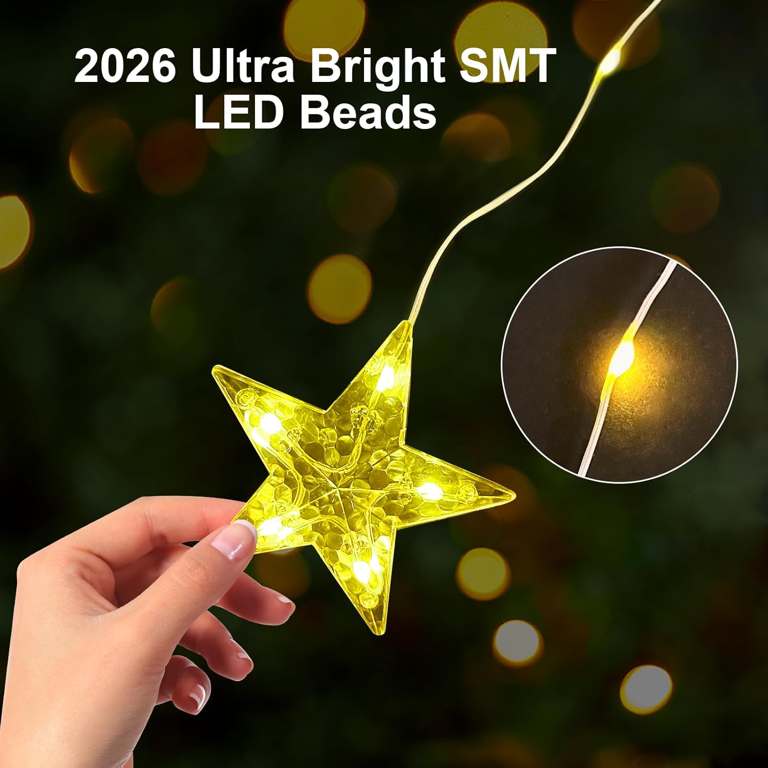 GLOONITY Fairy Lights for Festive Decoration, LED String Lights, IP65 Waterproof 9 Stars Curtain Lights Battery Operated with Timer 8 Mode, Warm White LED Lamps for Outdoor Use