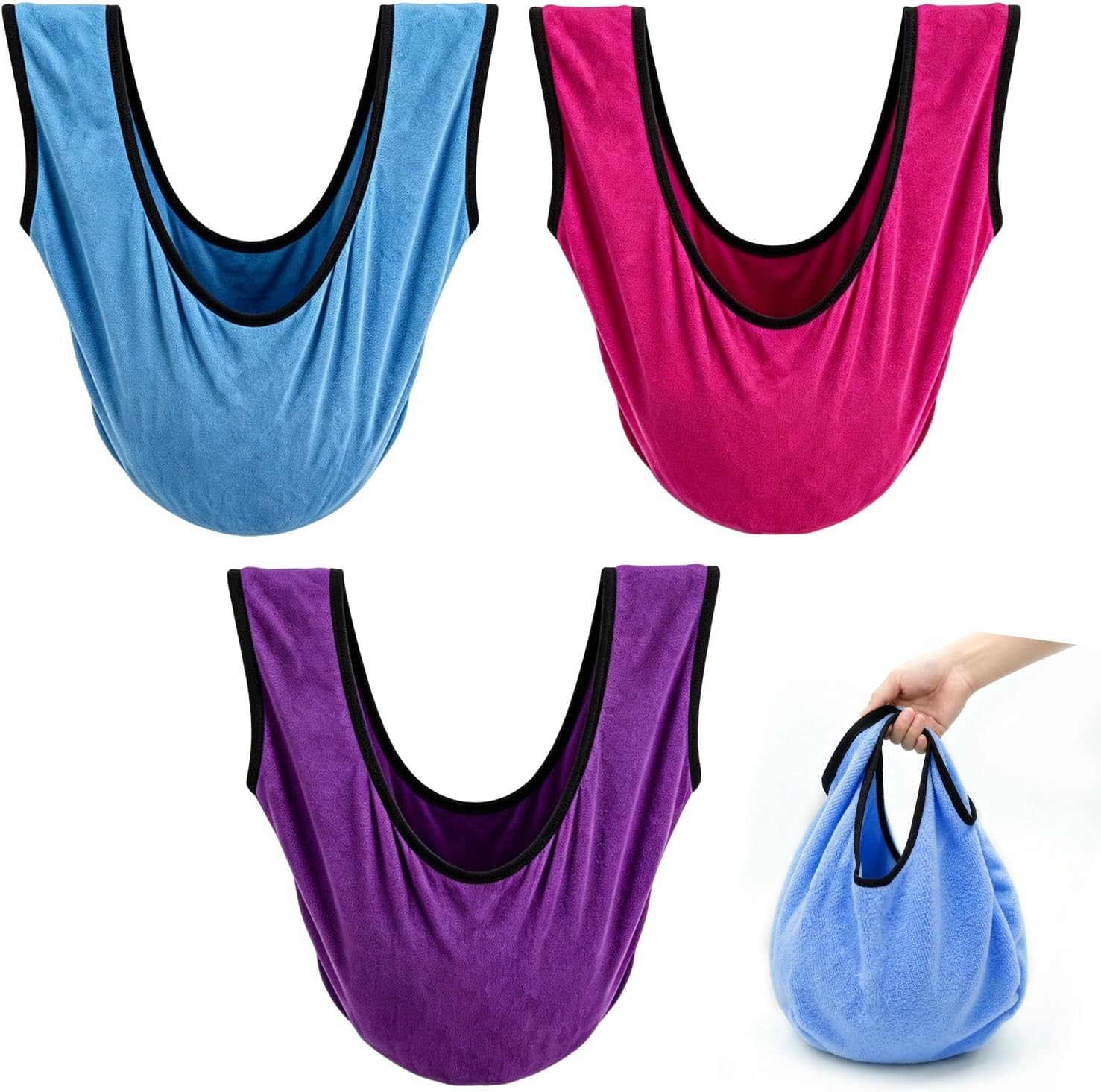 3 Pack Bowling Ball Polisher Bag | Microfiber Bowling Seesaw Towel, Large Washable Ball Cleaner Shammy, Blue Purple Hot Pink Bowling Accessories for Men Women