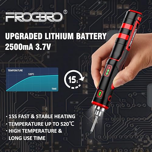 Miniatura 4 de FrogBro 11W Cordless Soldering Iron Kit, Upgrade 2500mAh Max 968 Fast Heating Portable Soldering Iron, USB Rechargeable Soldering Iron High Capacity