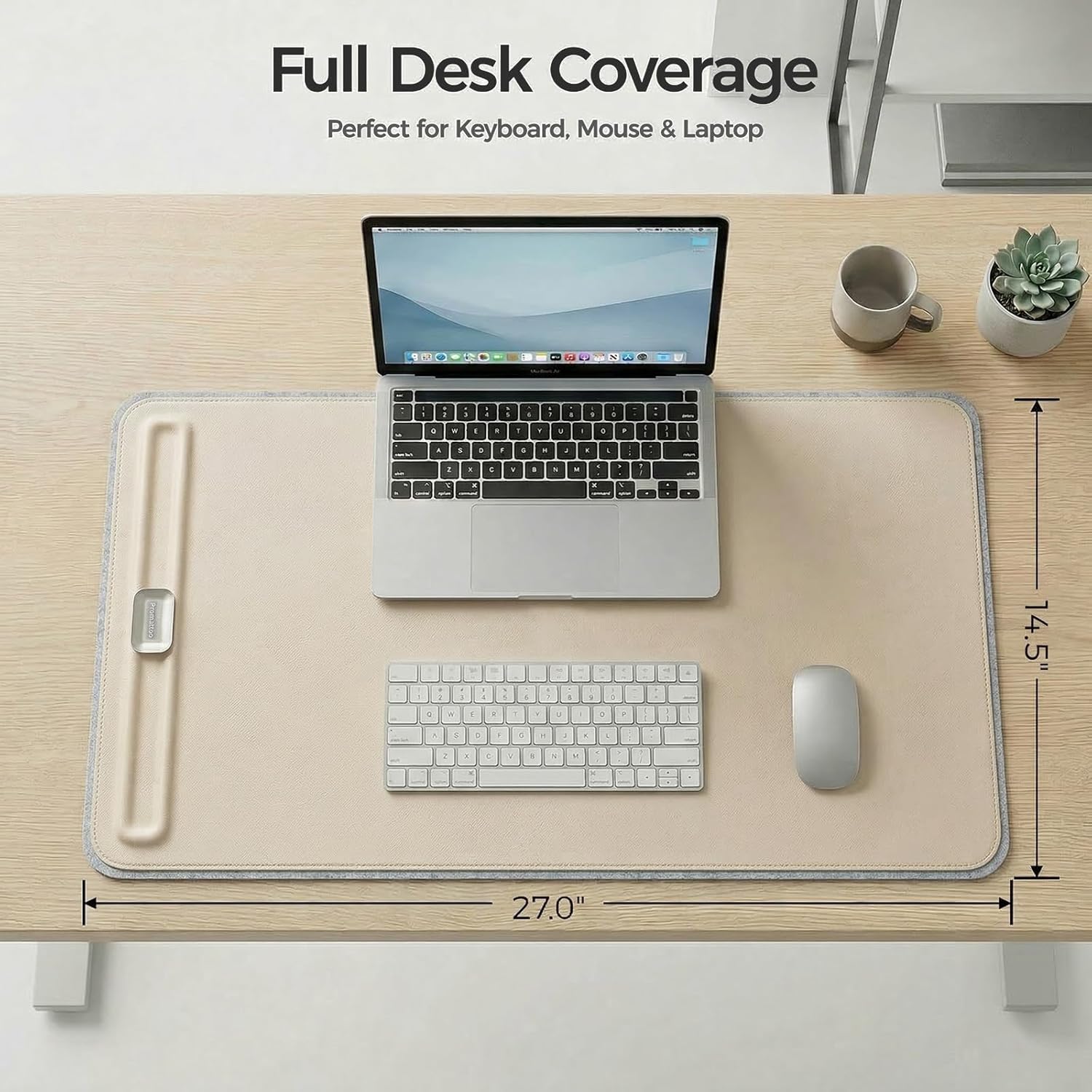 Desk Mat – Double-Sided Vegan Leather & Felt | Built-In Magnetic Cable Organizer & File Storage | Premium Workspace Pad for Office, Gaming & Creative Professionals-（Beige）