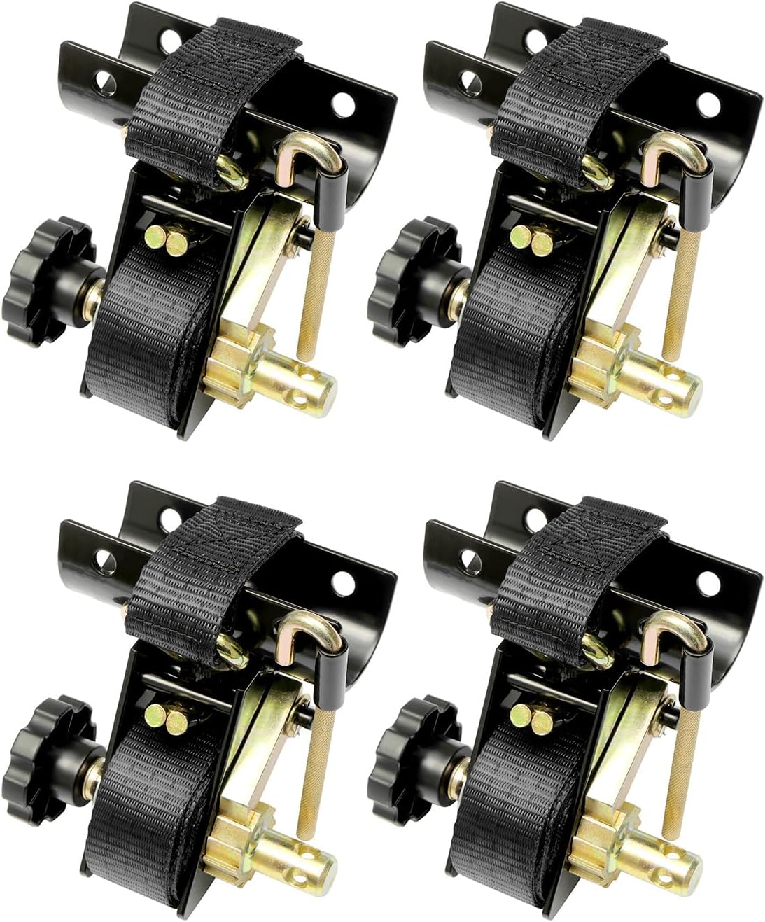 Ladder Rack Ratchet Straps with JHook (4PCS), 2" Black Round Tube Mount, 1.5" Wide x 7.5' Long