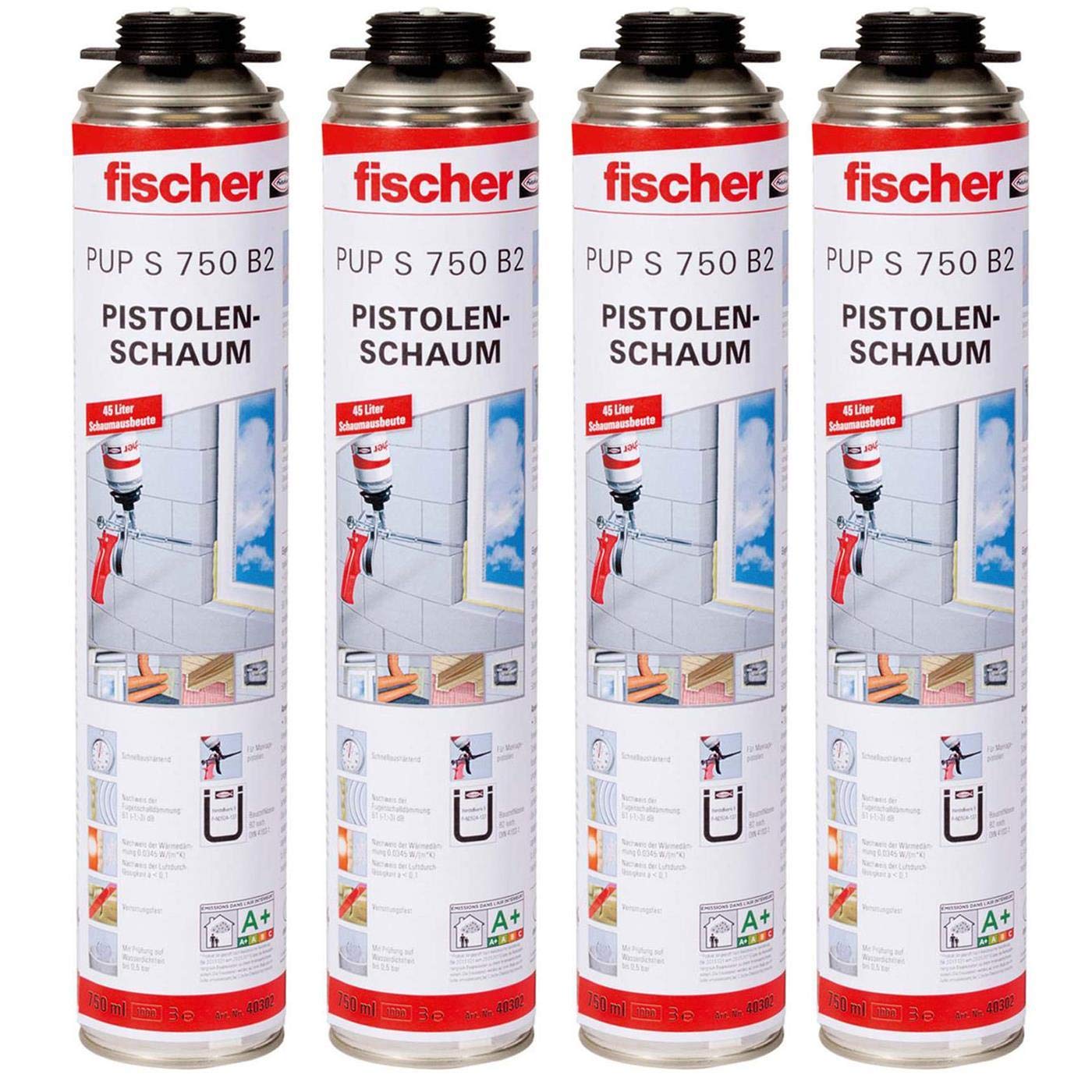 Sparpaket: Fischer Pistolenschaum 1K PUP S 750 B2 4 x 750 ml