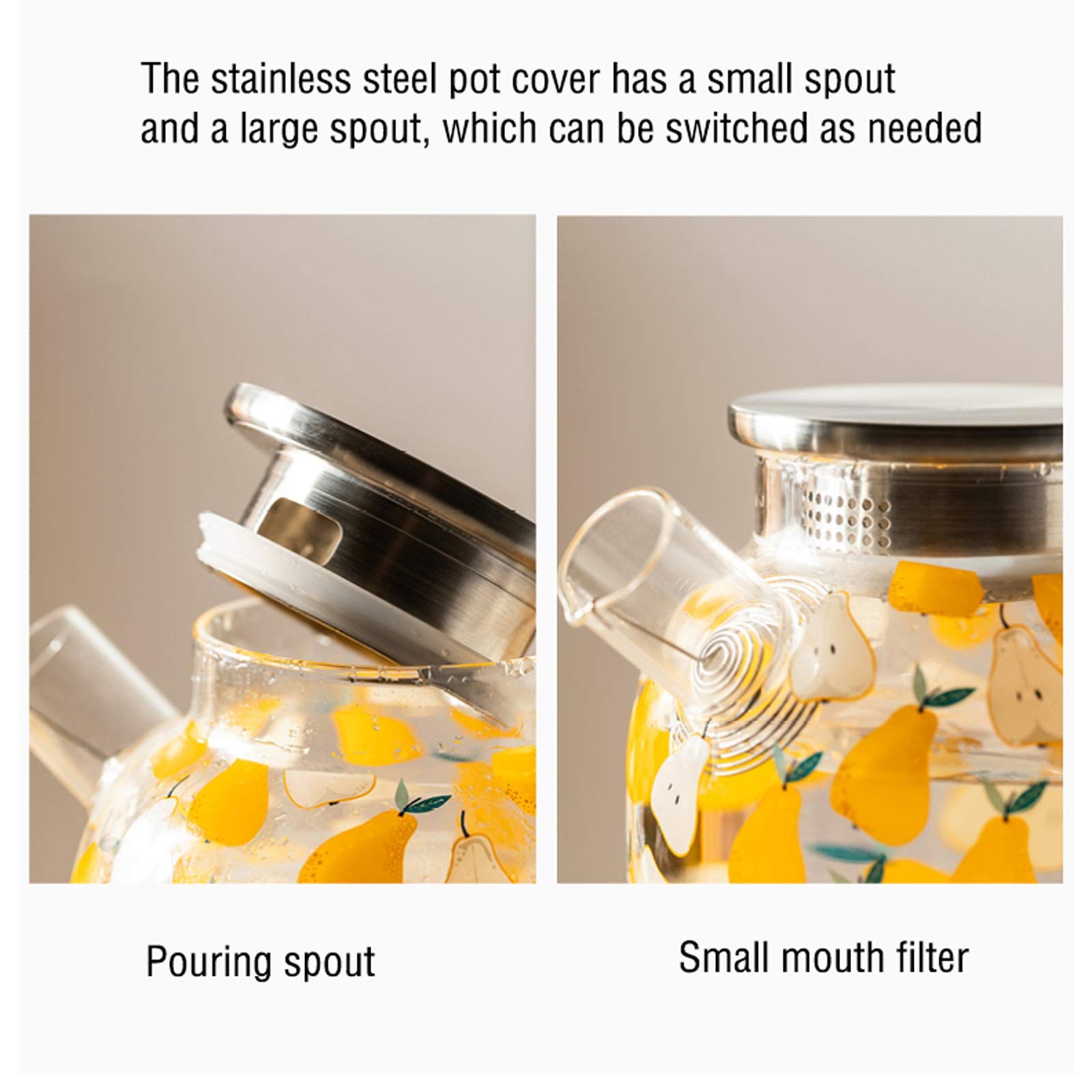 Pichet Théière en Verre Mignonne avec poignée avec mélange de Couvercle Boissons pichet d'eau for Chaude/Froide Limonade Juce Boisson JAR Bouillée à thé glacée (33 oz) Pichets