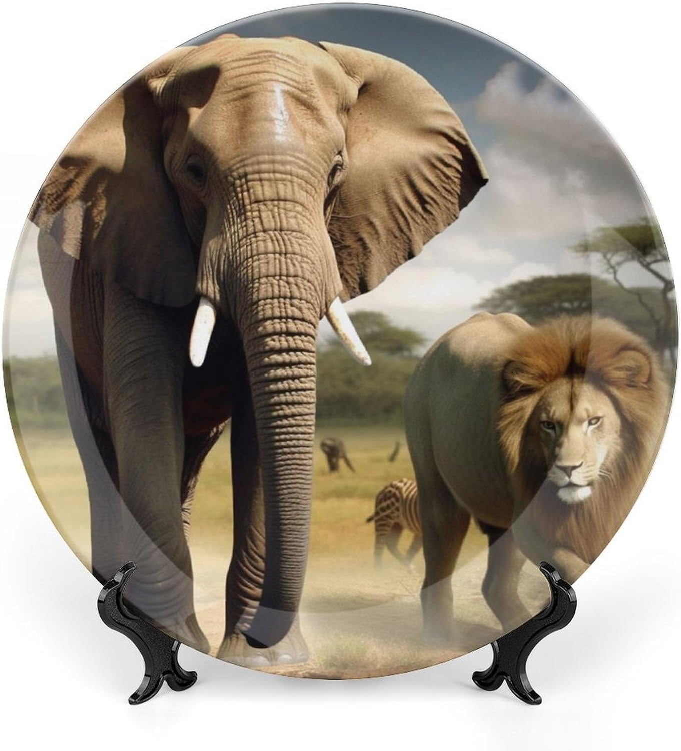 Wild Animals Ceramic Decorative Plate for Home, Bone China Plates | Chinese Style Decorative Dish with Stand, Dinner Plates Art Crafts for Wall Decor, Collections Plate with Hook 6inch