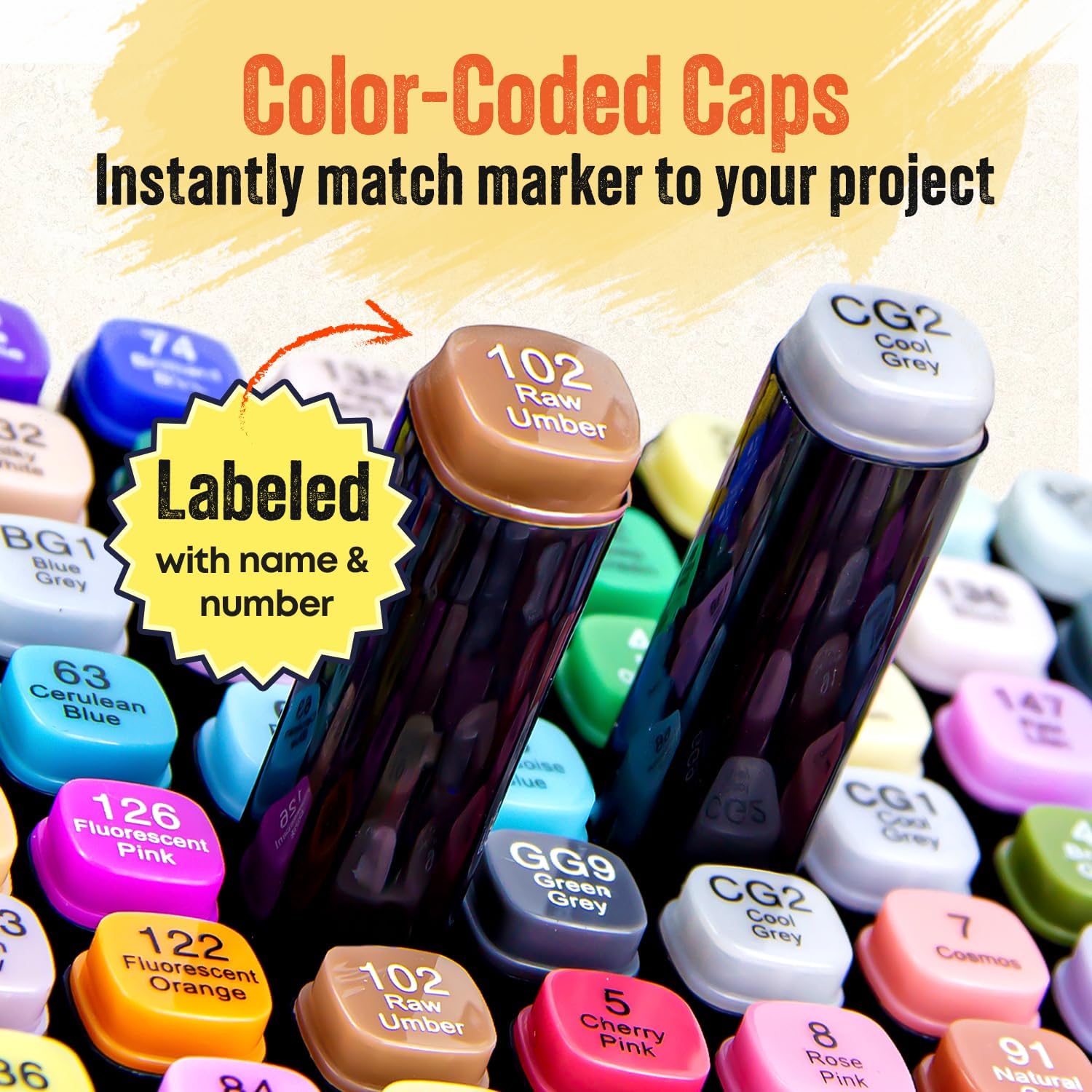 262+2 Piece Dual Tip Alcohol Markers Set with 12 Free Acrylic Paint Markers - No Bleed, Vibrant Colors for Drawing - Fine & Chisel Tips with Organizing Case - Blending Markers for Adults & Kids - Image 2