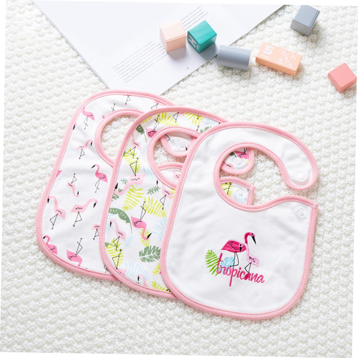 BESTonZON 9pièces Bavoir Garçon Fille Coton Imprimé Flamant Bavoirs Étanches Et Doux Pour Nourrissons Serviettes De Salive Pour Repas Biberon