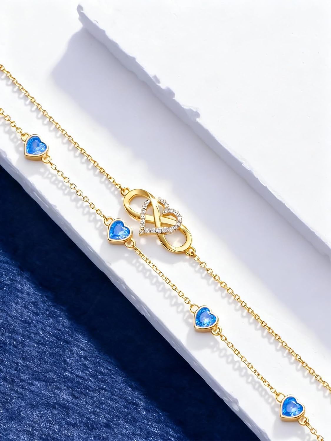 Infinity Heart Birthstone Charm Link Anklets/Bracelets for Women 925 Sterling Silver Adjustable Anniversary Birthday Gifts Mother's Day Jewelry Gift for Mom Women Wife Her Friends