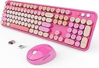 Vista 15 de Combo de teclado y mouse inalámbricos, teclado ergonómico de tamaño completo con diseño retro tipo máquina de escribir, con teclas redondas